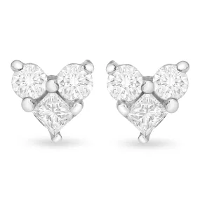 10K White Gold 1/4 cttw Round and Princess-cut Diamond Composite Heart Shape Stud Earring (I-J Color, I1-I2 Clarity)