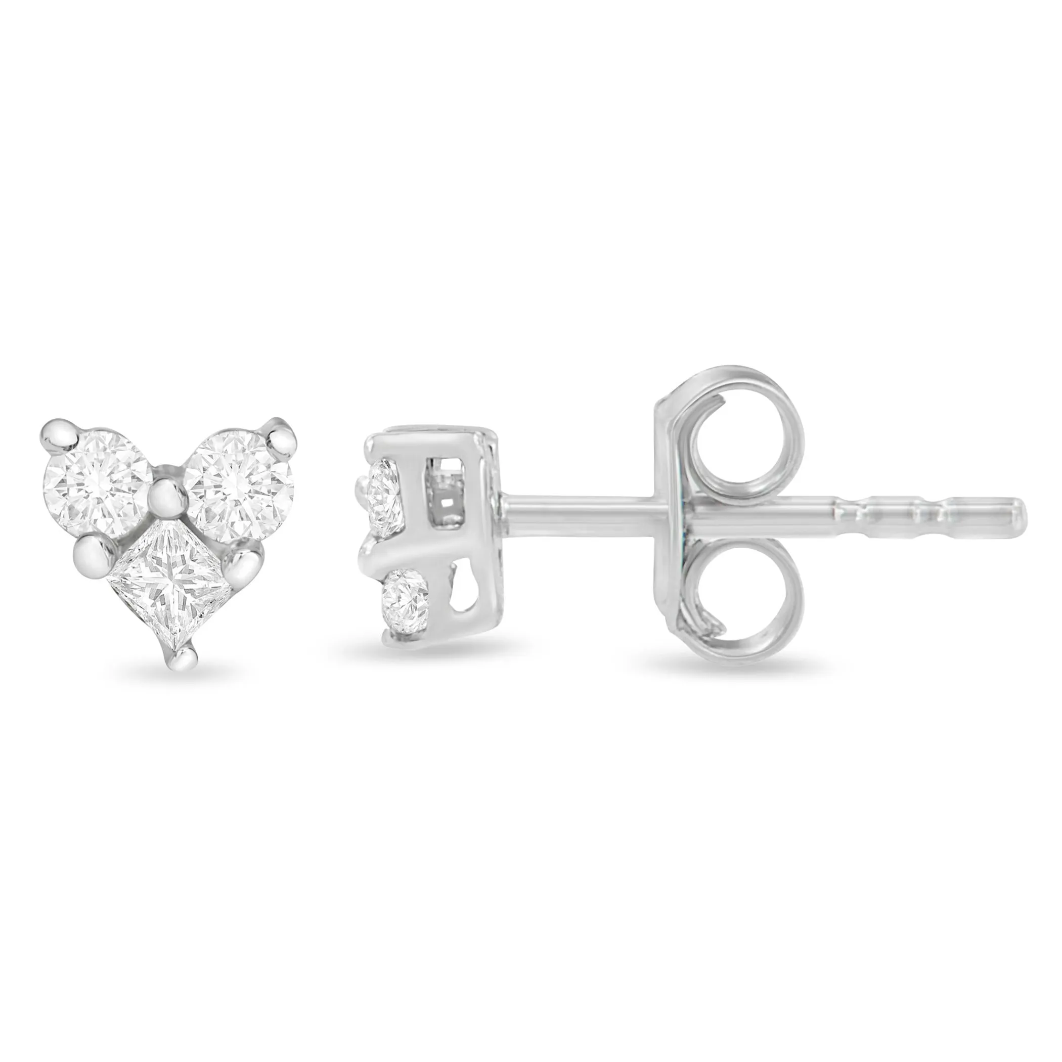 10K White Gold 1/4 cttw Round and Princess-cut Diamond Composite Heart Shape Stud Earring (I-J Color, I1-I2 Clarity)