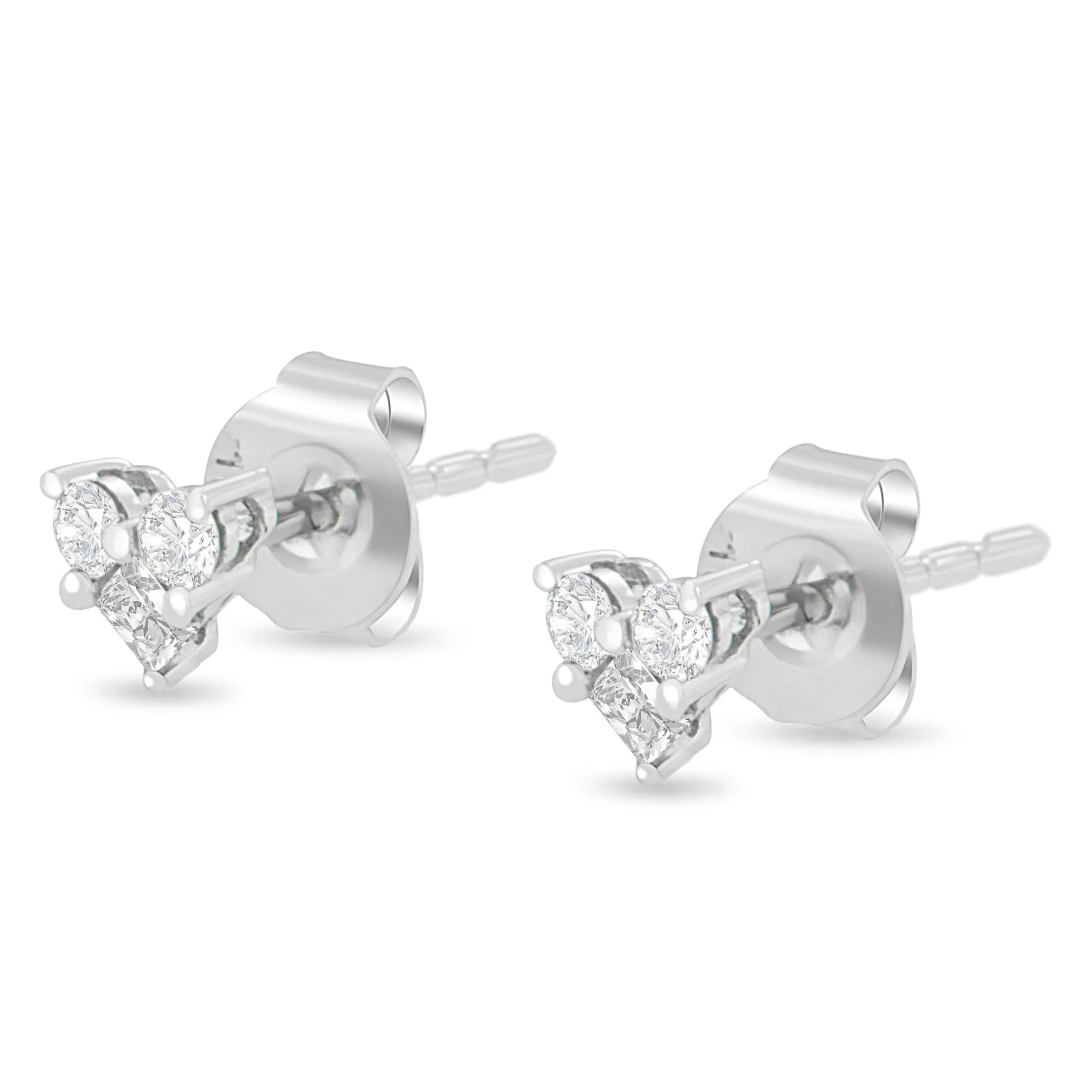 10K White Gold 1/4 cttw Round and Princess-cut Diamond Composite Heart Shape Stud Earring (I-J Color, I1-I2 Clarity)