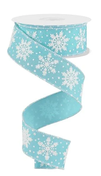 1.5" Bold Snowflake Ribbon: Ice Blue/Wht - 10yds