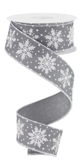 1.5" Bold Snowflake Ribbon: Lt Grey/Wht - 10yds