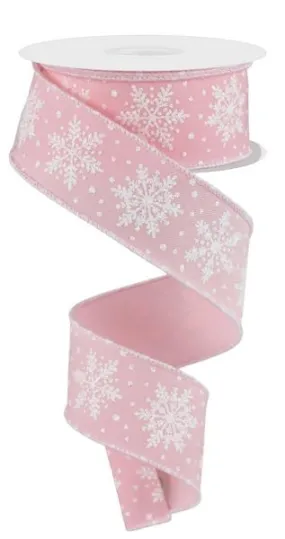 1.5" Bold Snowflake Ribbon: Pale Pink/Wht - 10yds