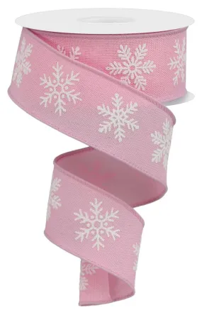 1.5" Bold Snowflake Ribbon: Pink/Wht - 10yds