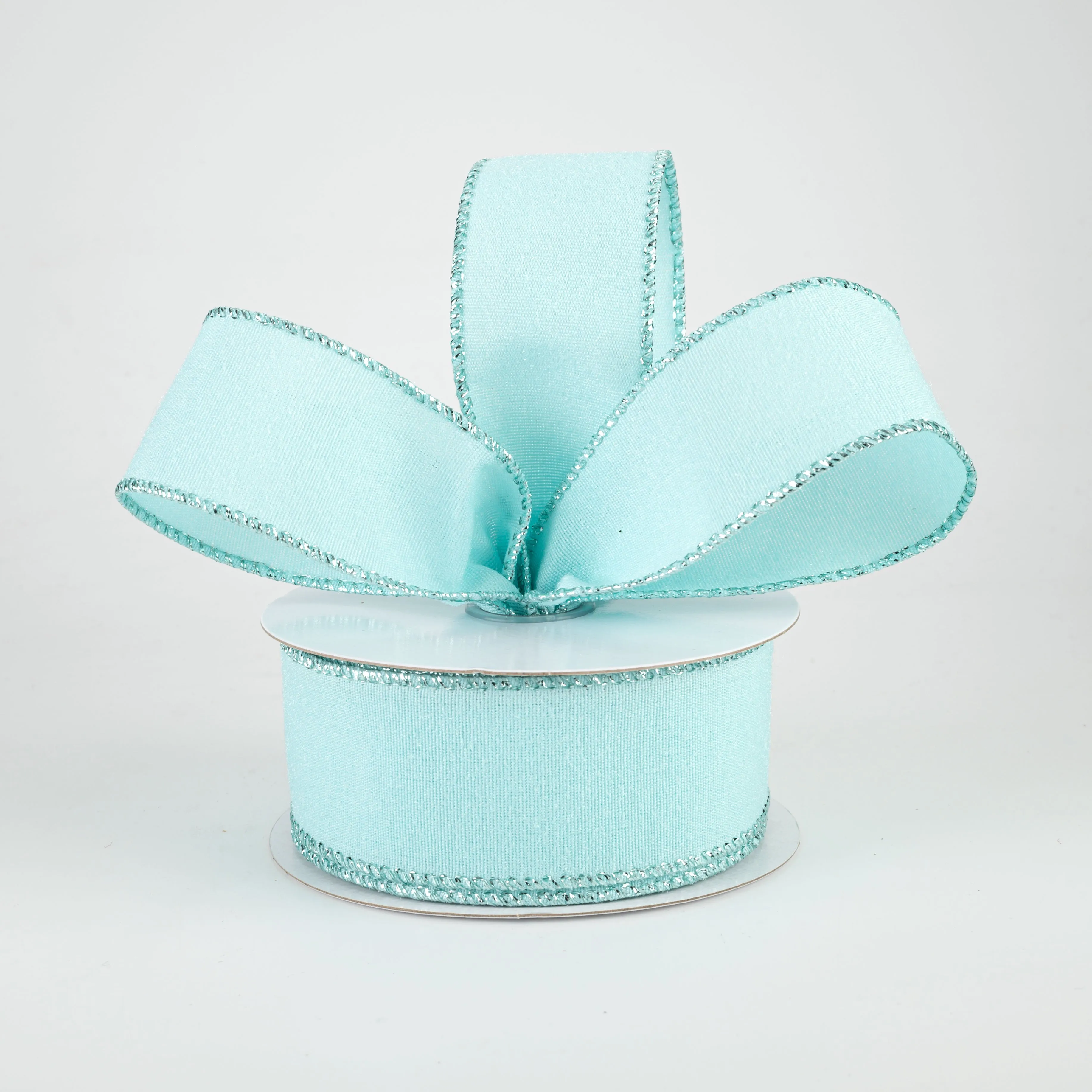 1.5" Fluff Linen Metallic Edge Ribbon: Aqua Blue (10 Yards)