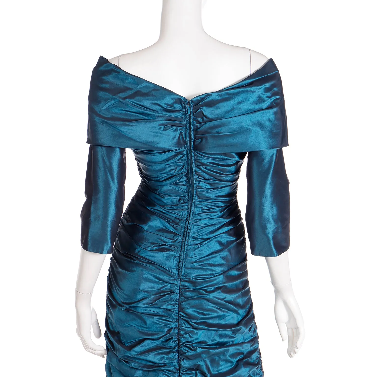 1980s Rickie Freeman For Teri Jon Vintage Teal Green Evening Dress