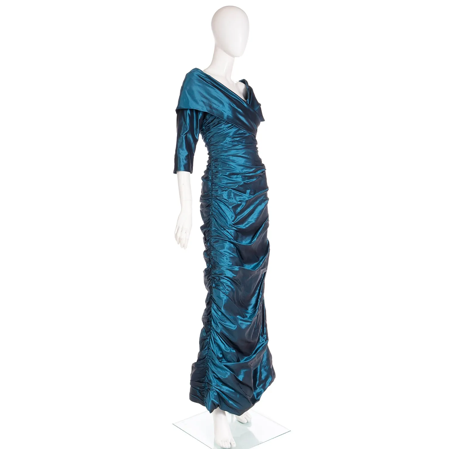 1980s Rickie Freeman For Teri Jon Vintage Teal Green Evening Dress