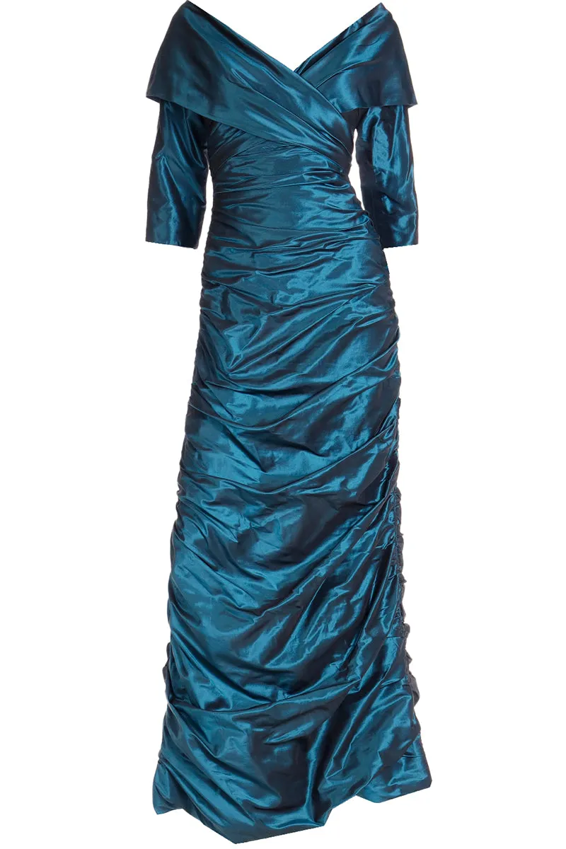 1980s Rickie Freeman For Teri Jon Vintage Teal Green Evening Dress