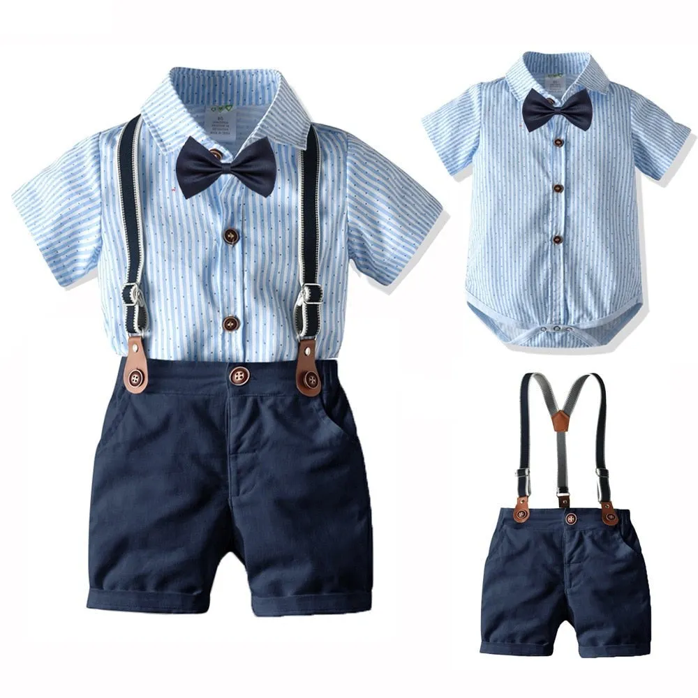 2PCS Toddler Boys Bowtie Short Sleeves Baby Outfit Set Baby Romper Suspender Set