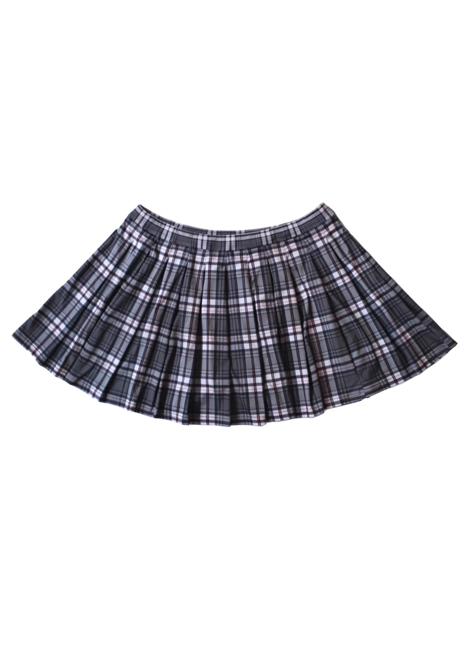 2XL plaid pleated mini skirt in basement show