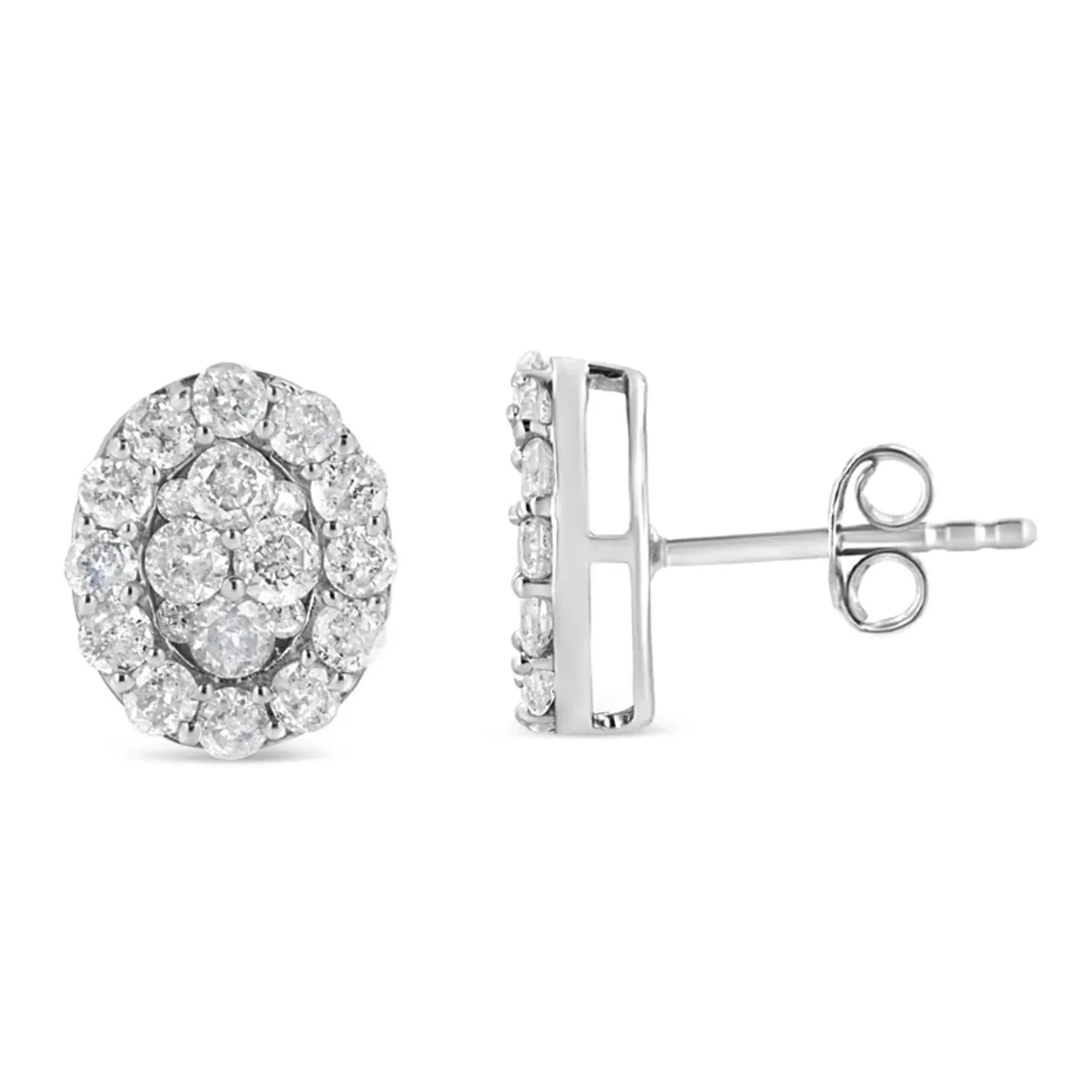 .925 Sterling Silver 1 1/2 Cttw Round-Cut Diamond Oval Shaped Stud Earrings (I-J Color, I3 Clarity)