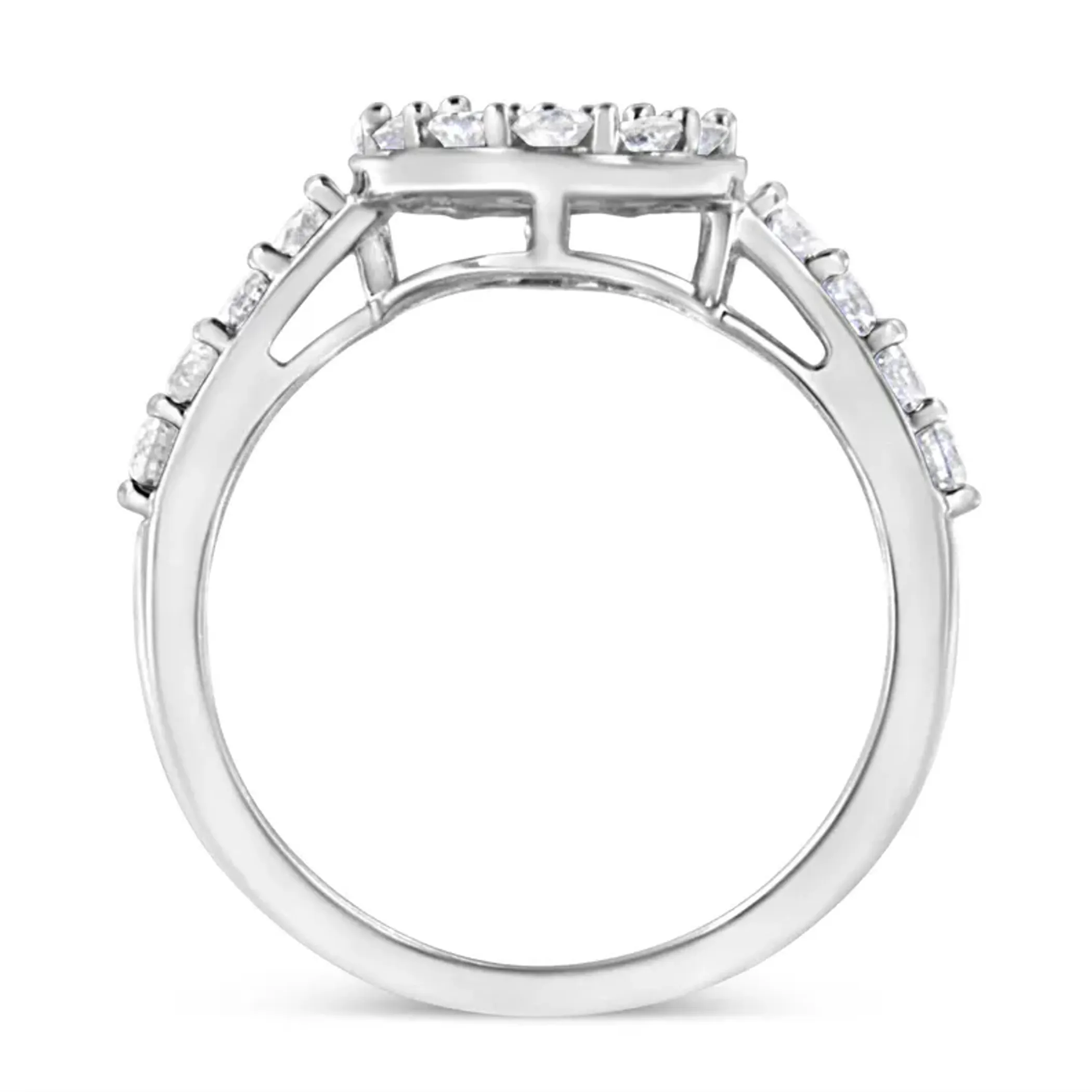 .925 Sterling Silver 1.0 Cttw Brilliant-Cut Diamond Halo-Style Cluster Oval Ring (I-J Color, I3 Clarity)