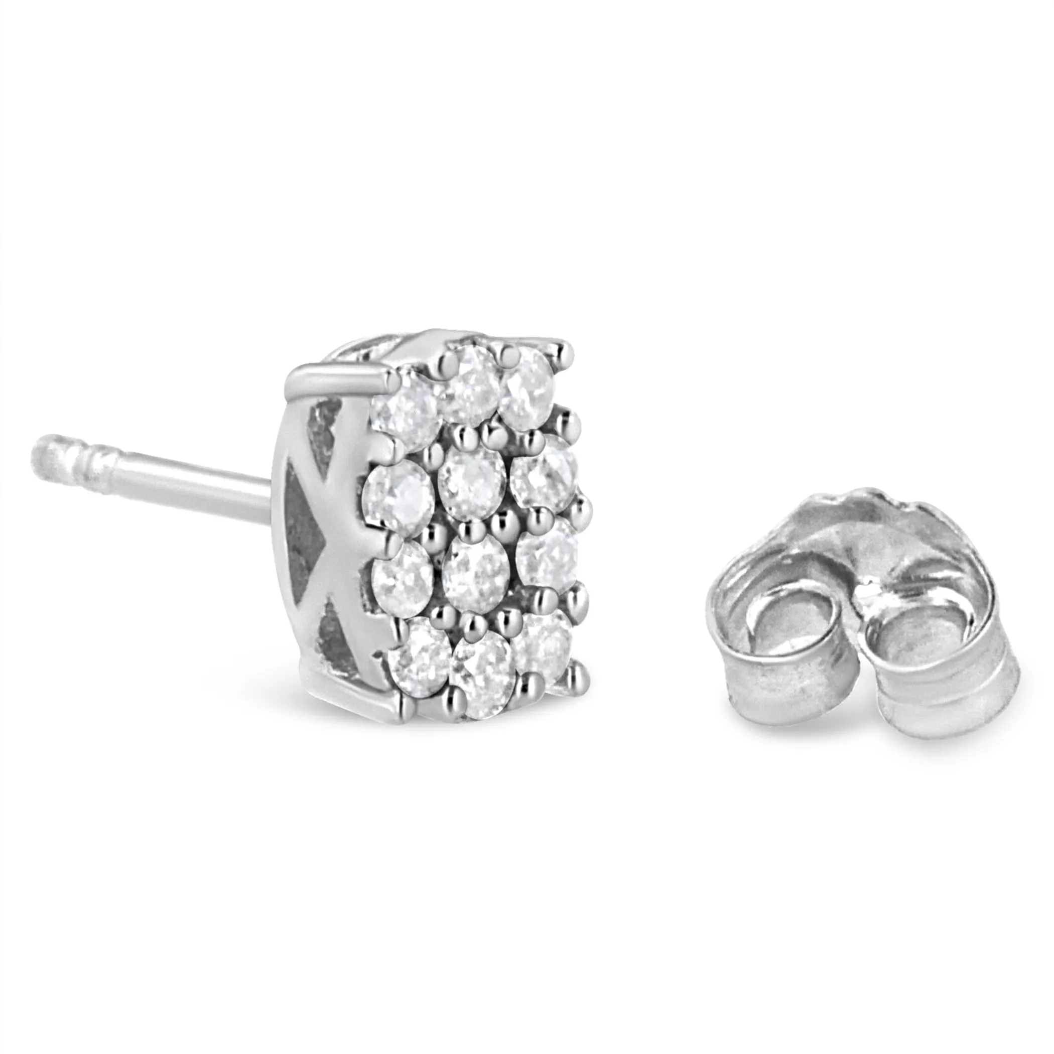 .925 Sterling Silver 1/4 Cttw Round Diamond Oval Shaped Cluster Stud Earrings (I-J Color, I2-I3 Clarity)