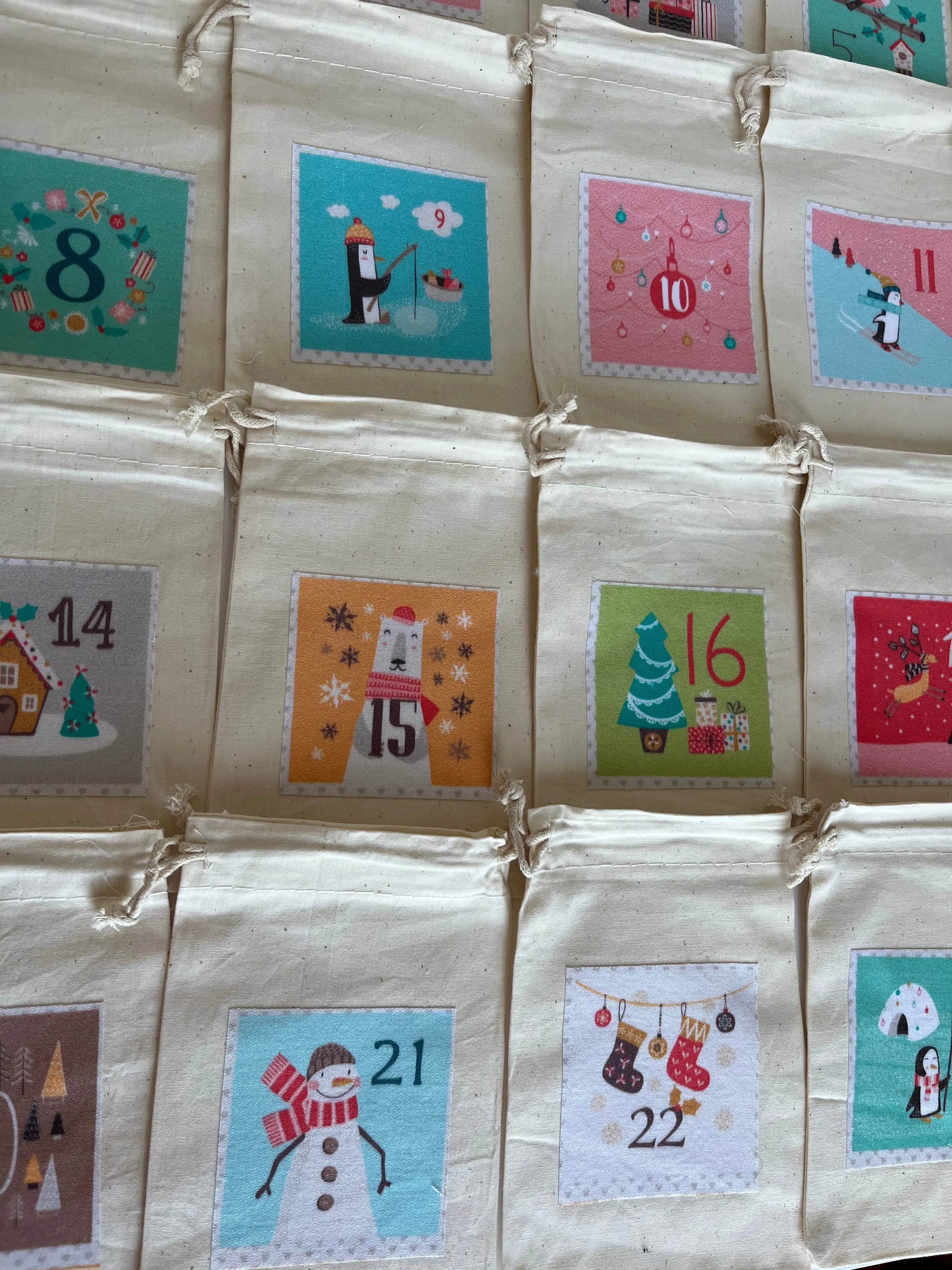 Advent Calendar Drawstring Gift Bags Bright Pastel Panels Set of 24