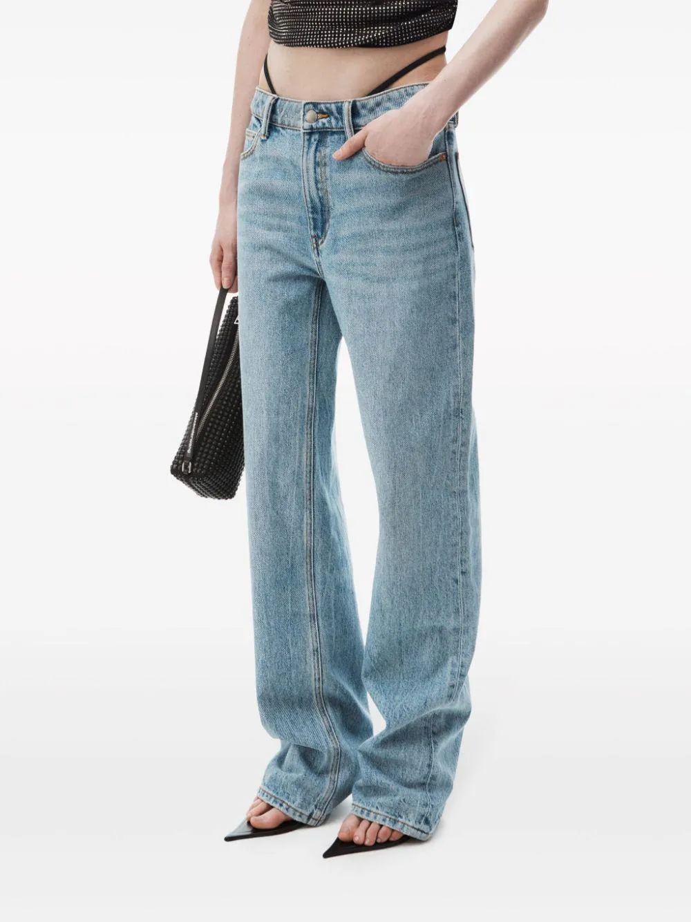 ALEXANDER WANG Chic Blue Denim Jeans with Integral Thong Charm