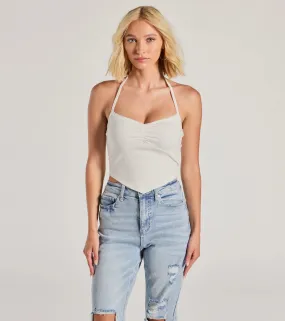 All Day Darling Halter V-Neck Lace Trim Crop Top