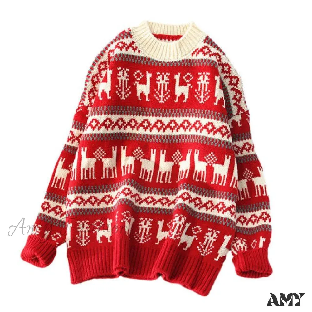 Amy Fashion - Christmas Red Deer Sweater