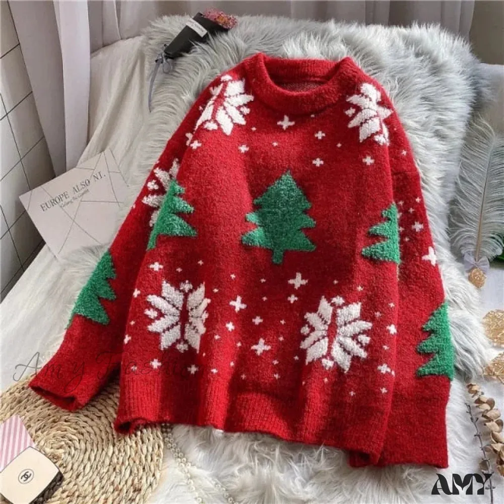 Amy Fashion - Christmas Red Deer Sweater