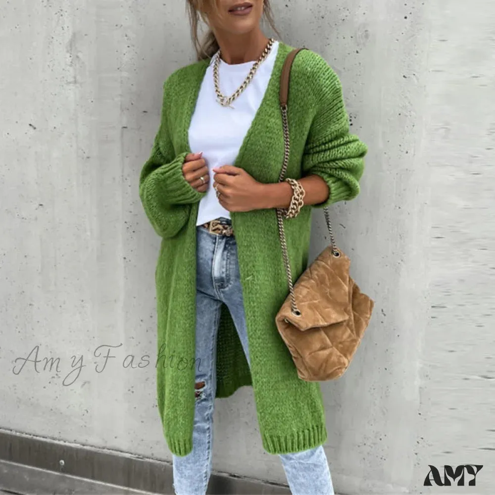 Amy Fashion - Female Elegant Simple Basic Soft Winter Long Sleeve Cardigan