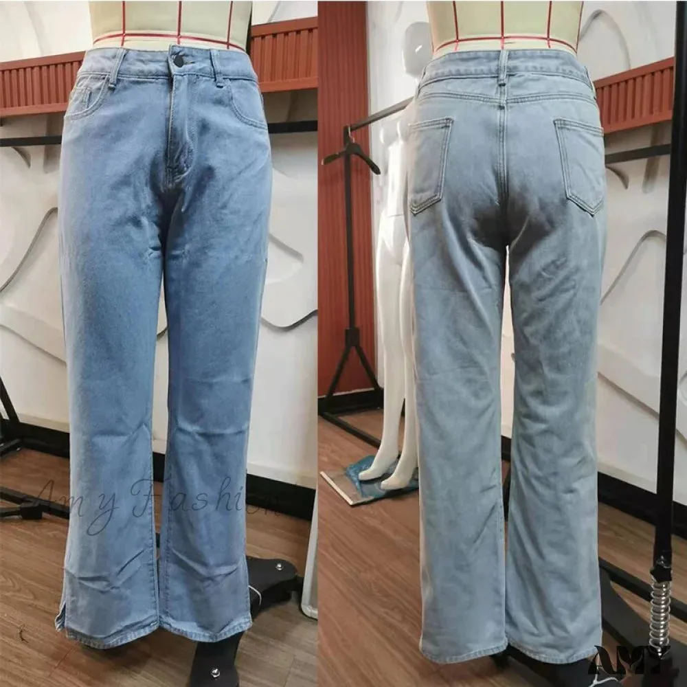 Amy Fashion - Street Mid Waist Denim Trousers Ladies Pants