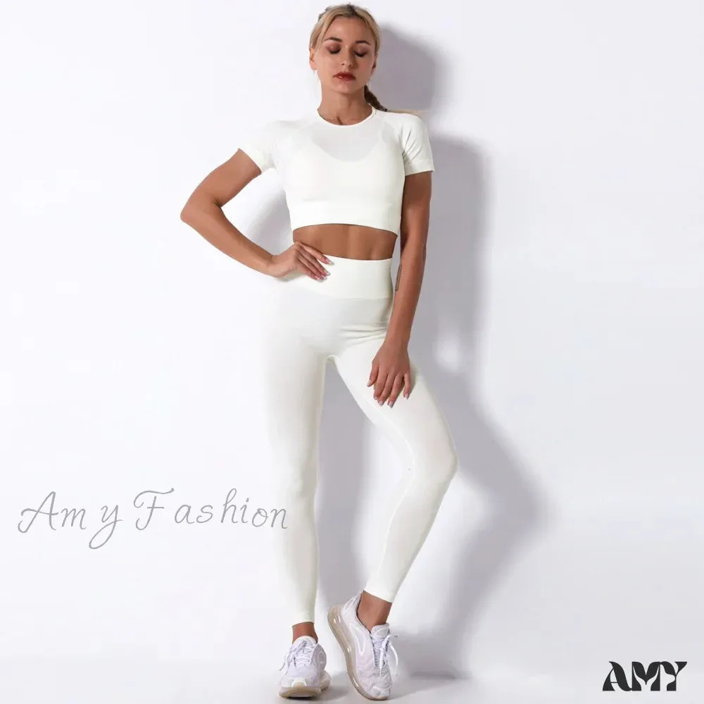 Amy Fashion - Women Seamless Sports Fitness  Tracksuit Running Leggings