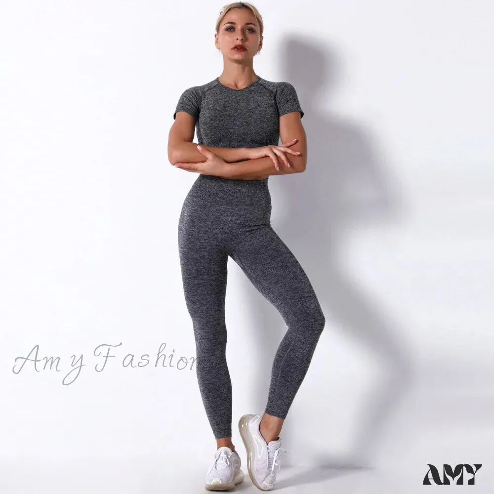 Amy Fashion - Women Seamless Sports Fitness  Tracksuit Running Leggings