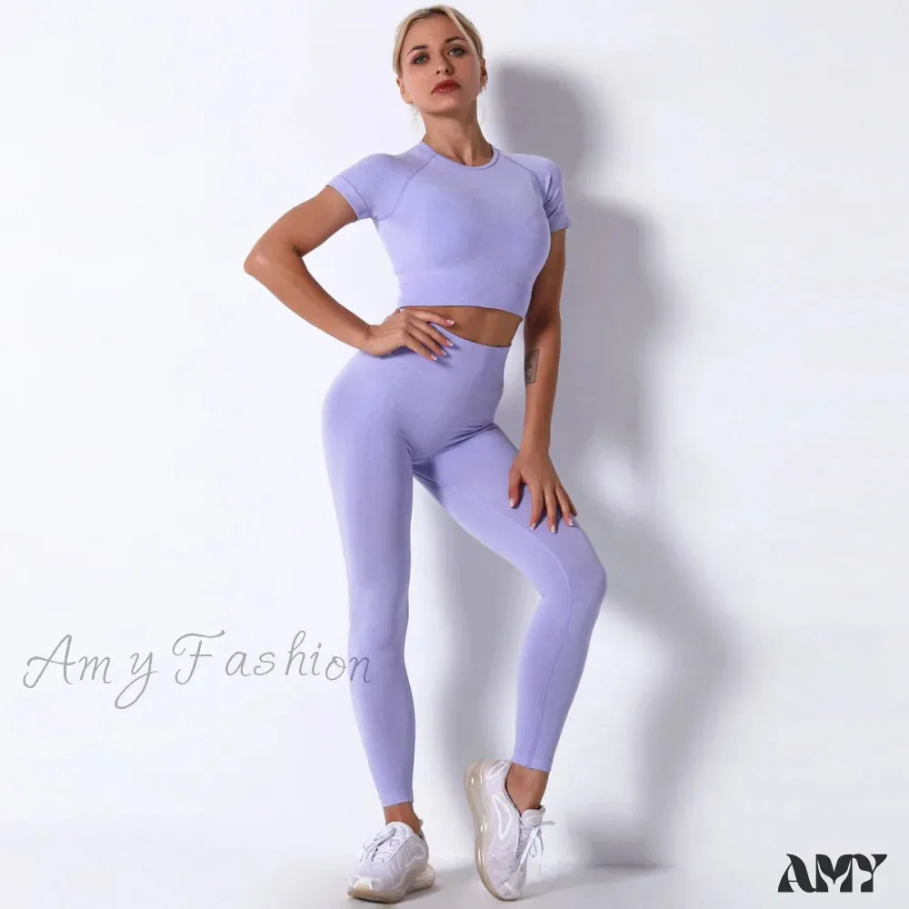 Amy Fashion - Women Seamless Sports Fitness  Tracksuit Running Leggings