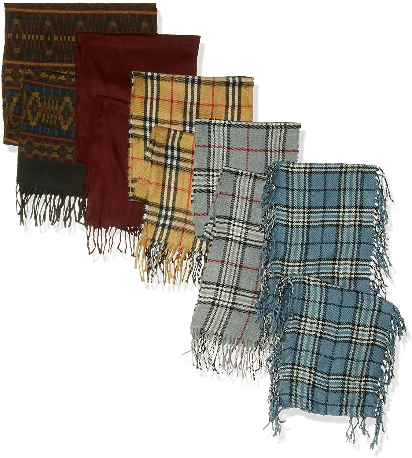 ANDREW SCOTT 5 Pack Medium Weight Winter Scarf/Wrap - Unisex Fashion Assorted Designs Pack of 5