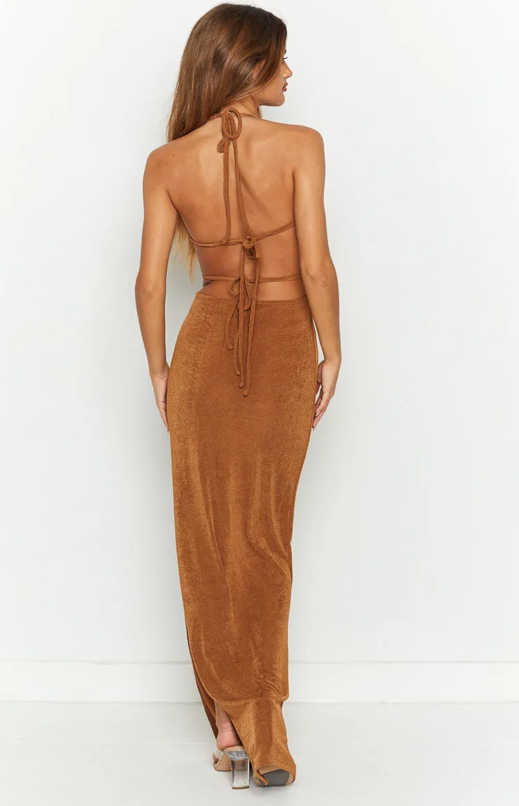 Angie Brown Halter Maxi Dress