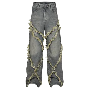 Artisan Hem Cross-Stitched Denim Flares Jeans