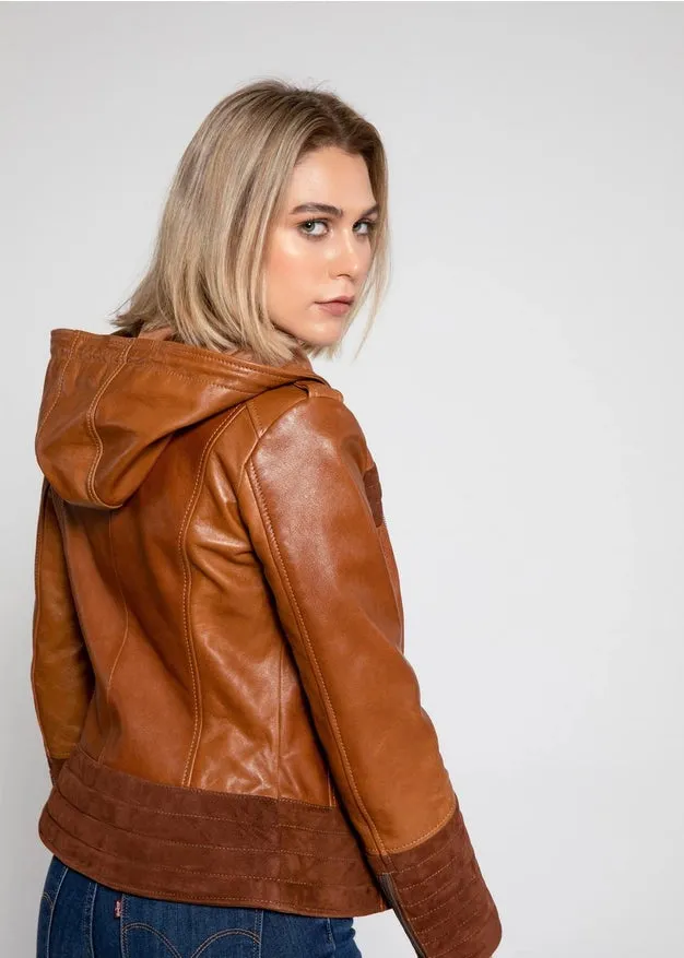 Arya Brown Suede Women Hooded Leather Jacket