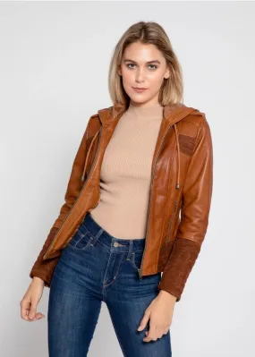 Arya Brown Suede Women Hooded Leather Jacket