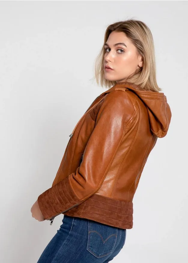 Arya Brown Suede Women Hooded Leather Jacket