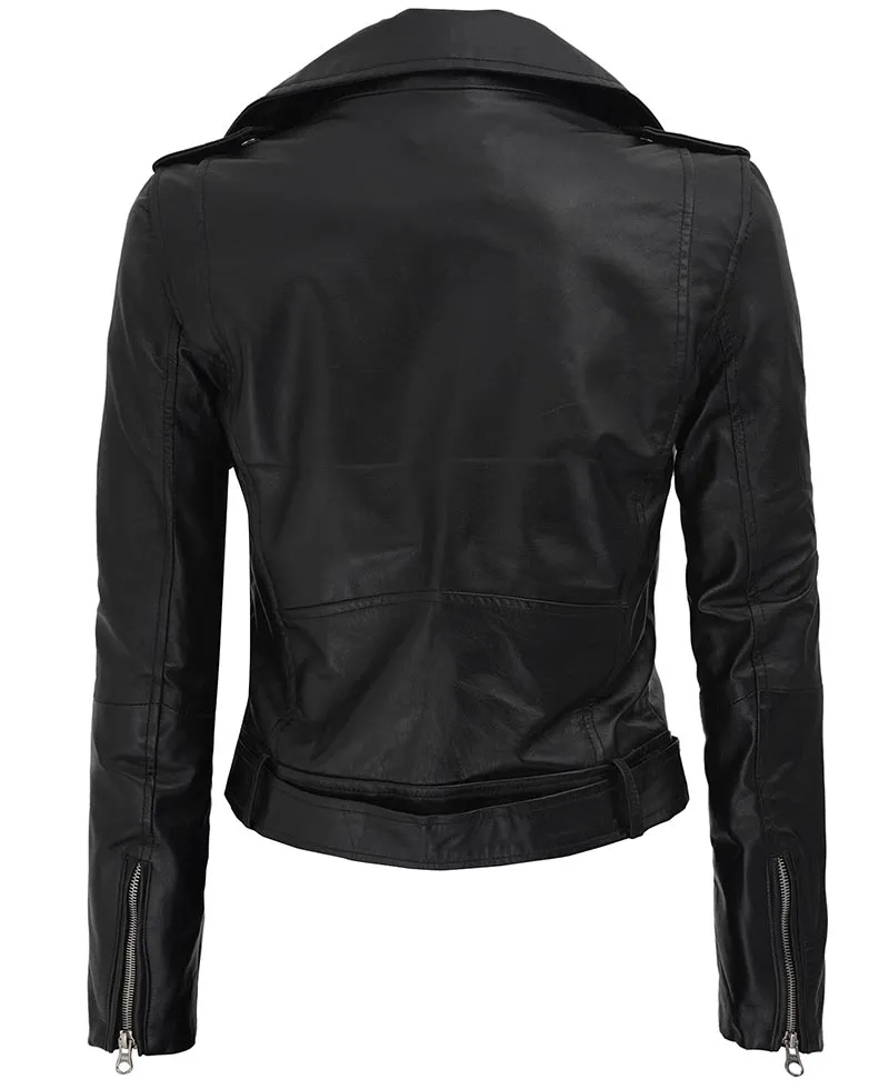 Asymmetrical Black Cropped Leather Jacket Womens