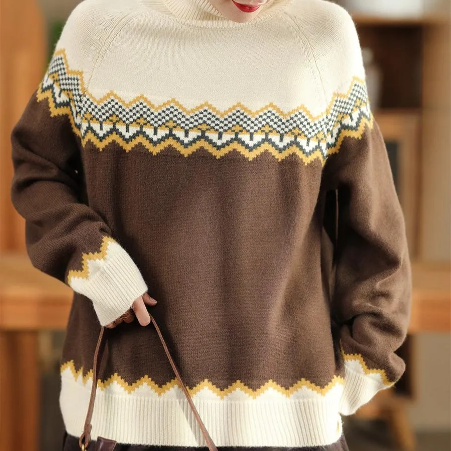 Babakud Women Winter Retro Fashion Thick Wool Knit Sweater