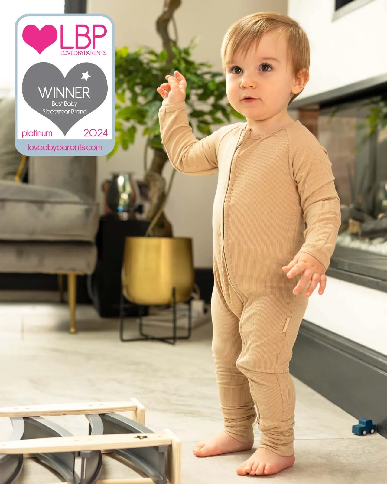 BABYGO® Oatmeal Ribbed Zip Sleepsuit