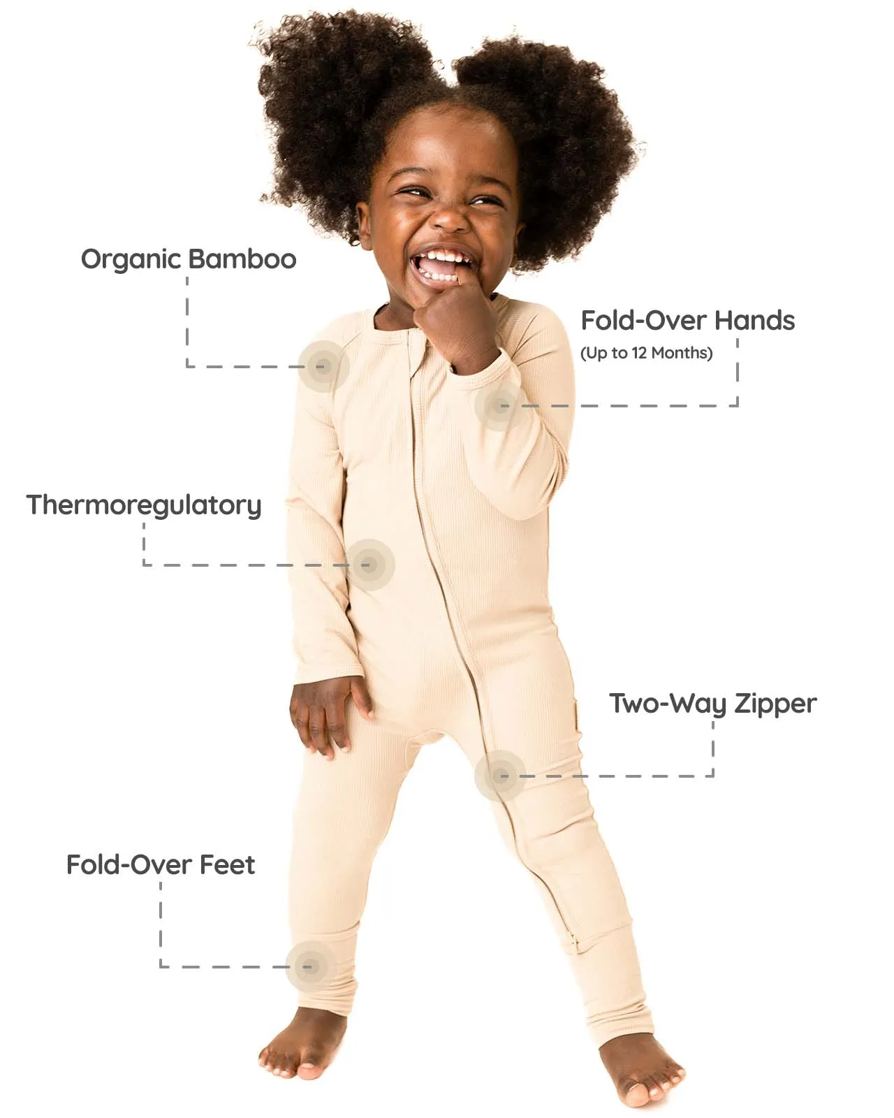 BABYGO® Oatmeal Ribbed Zip Sleepsuit