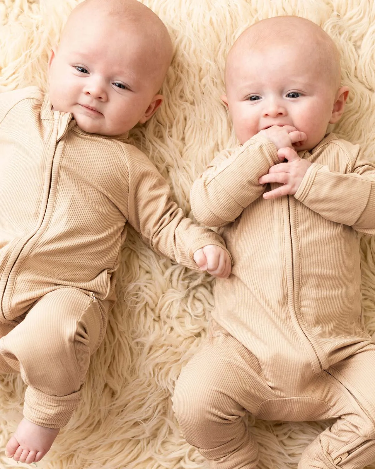 BABYGO® Oatmeal Ribbed Zip Sleepsuit