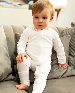 BABYGO® White Ribbed Zip Sleepsuit