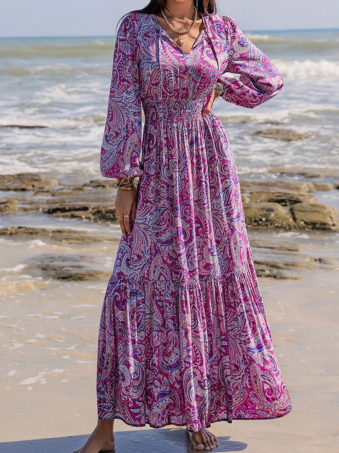 Balloon Sleeve Beach Maxi Dress