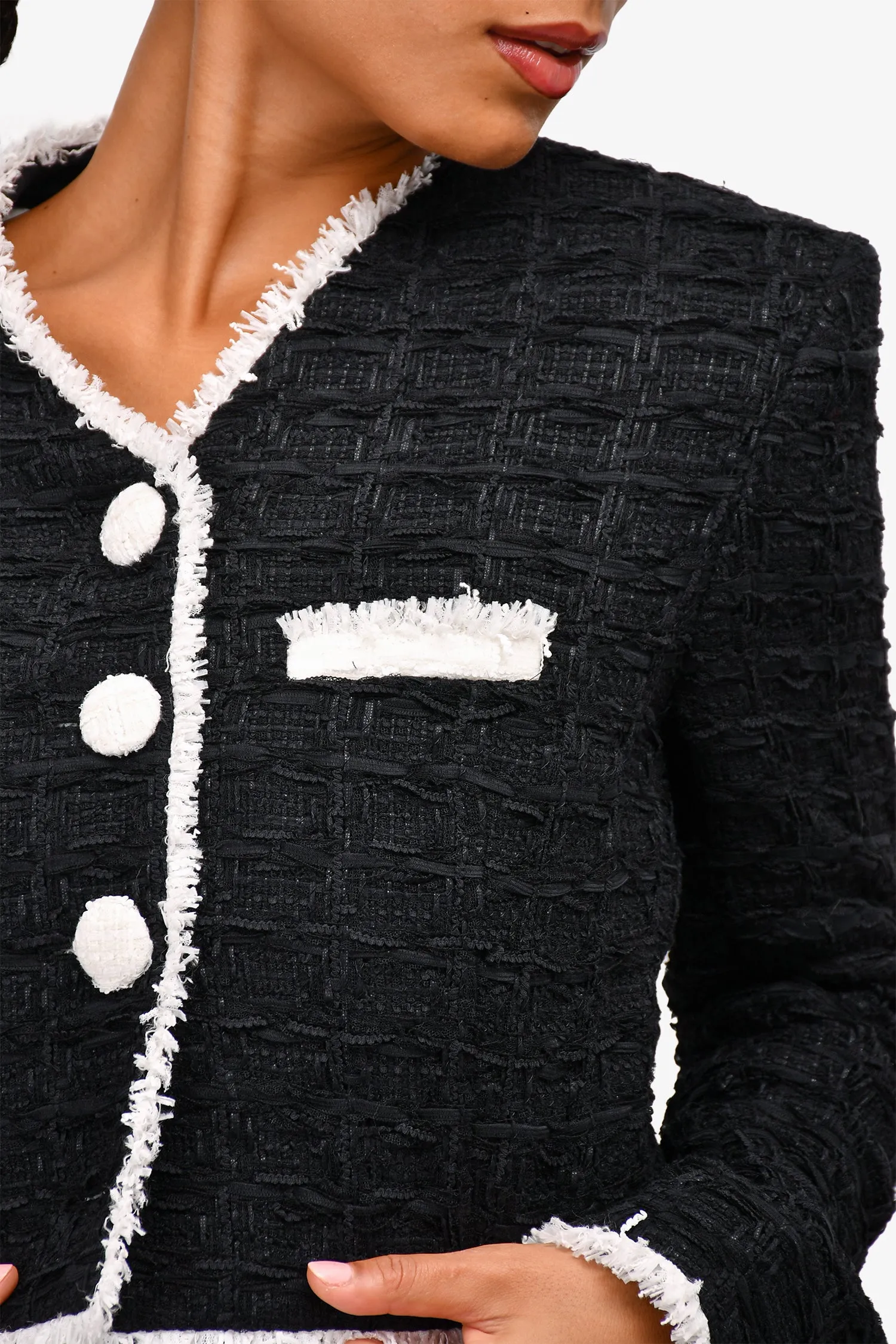 Balmain Black/White Tweed Cropped Jacket Size 36