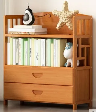 Bamboo Antique Style Cabinet Book Shelf Bookcase Storage Choice Elegant With Drawers