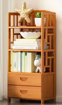 Bamboo Antique Style Cabinet Book Shelf Bookcase Storage Choice Elegant With Drawers