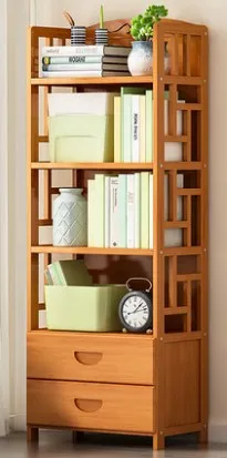 Bamboo Antique Style Cabinet Book Shelf Bookcase Storage Choice Elegant With Drawers