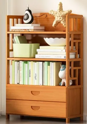 Bamboo Antique Style Cabinet Book Shelf Bookcase Storage Choice Elegant With Drawers