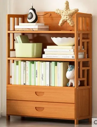 Bamboo Antique Style Cabinet Book Shelf Bookcase Storage Choice Elegant With Drawers