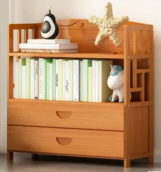 Bamboo Antique Style Cabinet Book Shelf Bookcase Storage Choice Elegant With Drawers