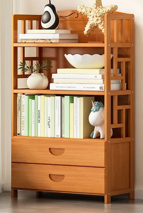 Bamboo Antique Style Cabinet Book Shelf Bookcase Storage Choice Elegant With Drawers