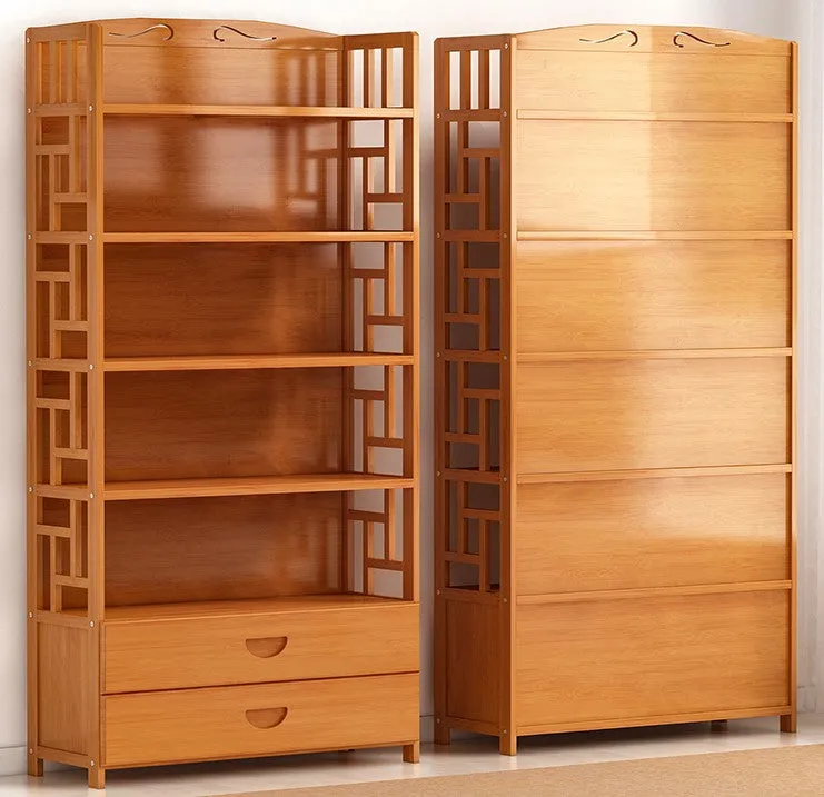 Bamboo Antique Style Cabinet Book Shelf Bookcase Storage Choice Elegant With Drawers