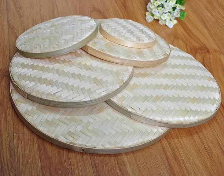 Bamboo Handmade Round Plates Bamboo Fruit Baskets Storage Drier Food Multiple Use BPT01