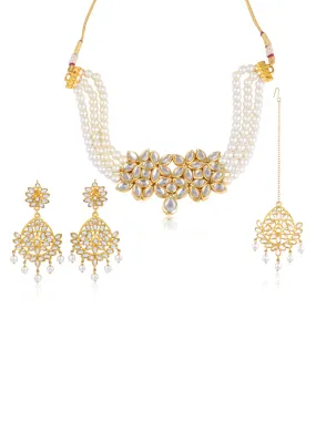 Beaded Pearl Kundan Choker Necklace Set